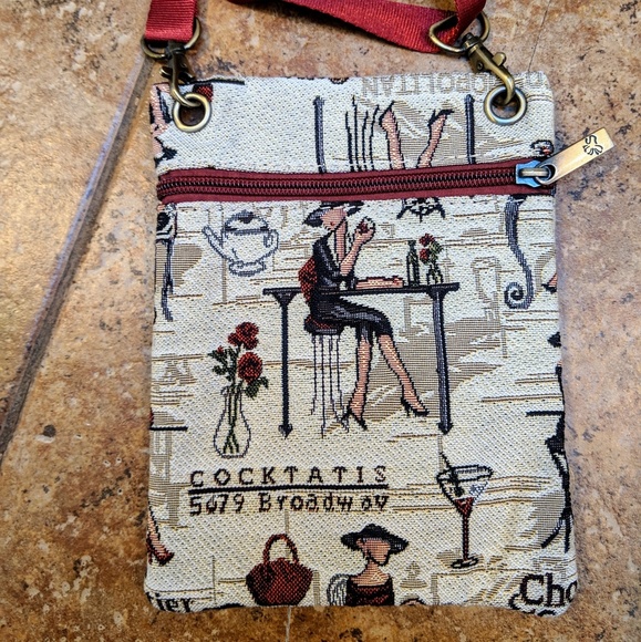 Signare Tapestry Crossbody French Cafe Wine Bag - Picture 2 of 5